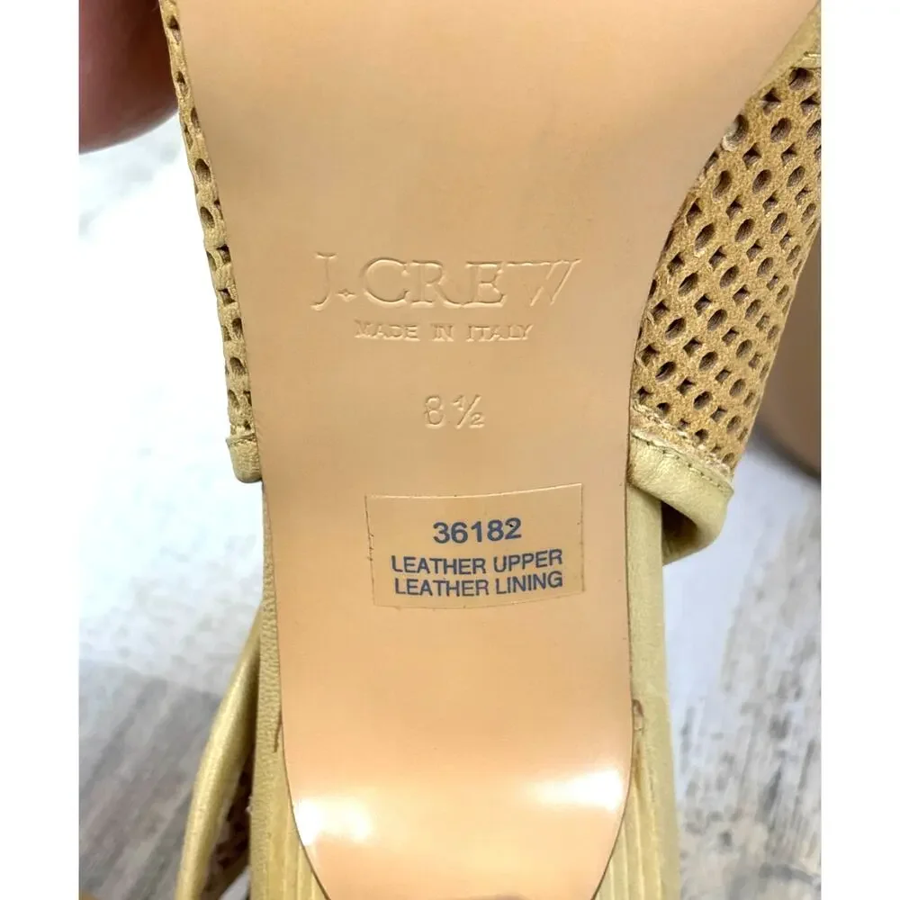 J. Crew Womens 8.5 Golden Tan Open-Toe Slingback Cutout Tie Dress Heels NEW